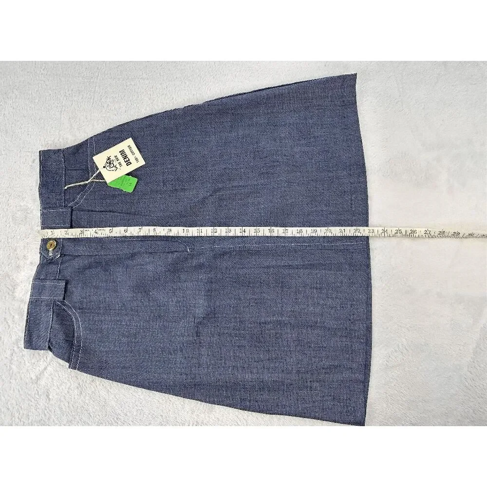 Vintage 1970s Denim Mid Length Skirt 100% Cotton NWT A Line Size 14/ 28